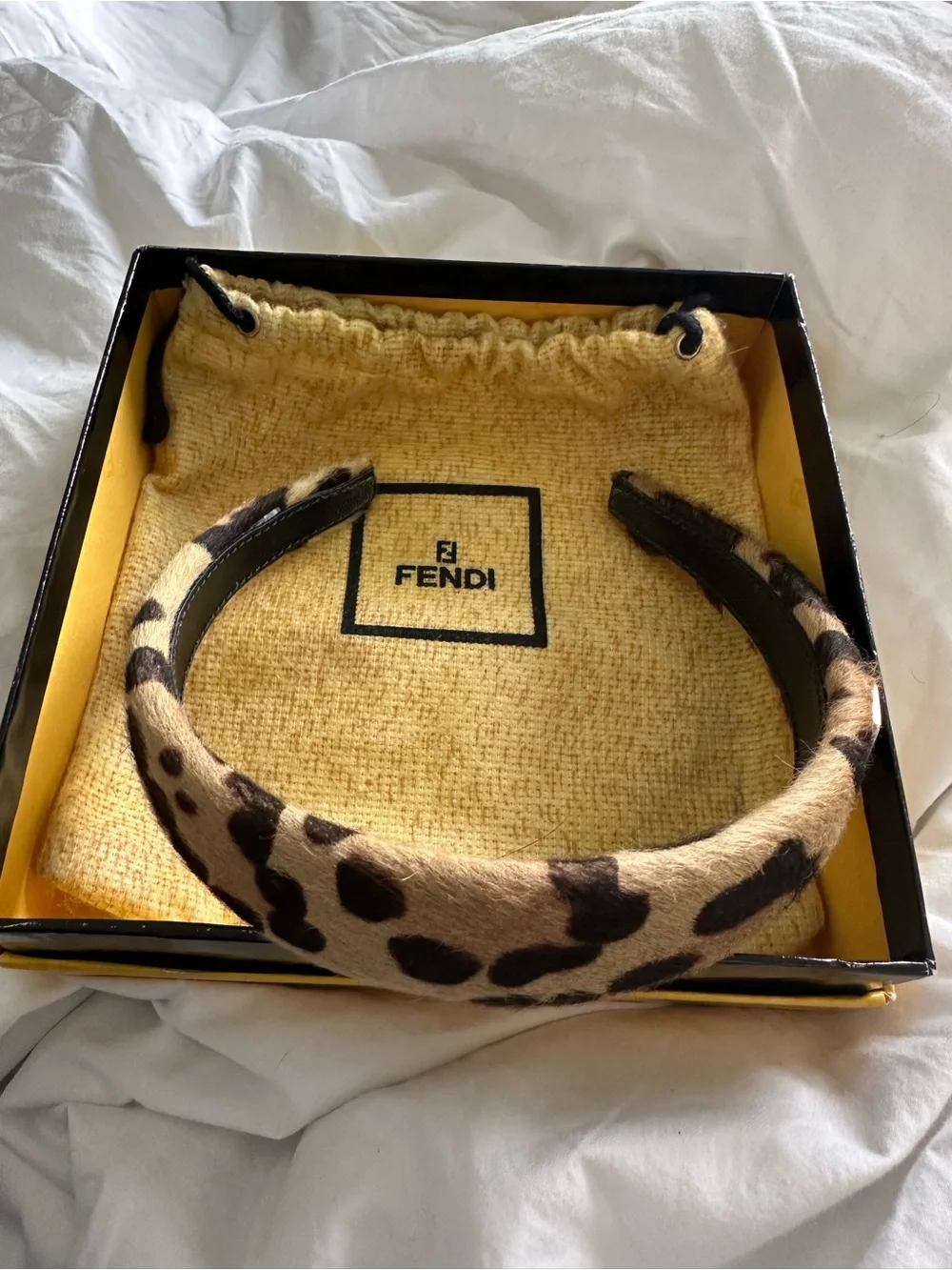 Fendi Vintage Cerchietto Leopard Calf Hair Headband w/ Box & Dustbag